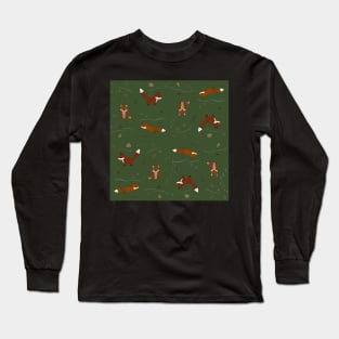 Winter Foxes in Green Long Sleeve T-Shirt